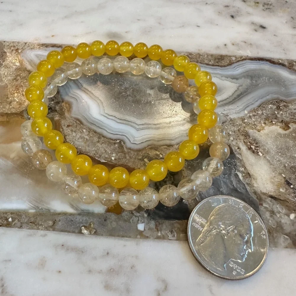 3048 Sunshine Yellow and Clear Beaded Bracelet Set